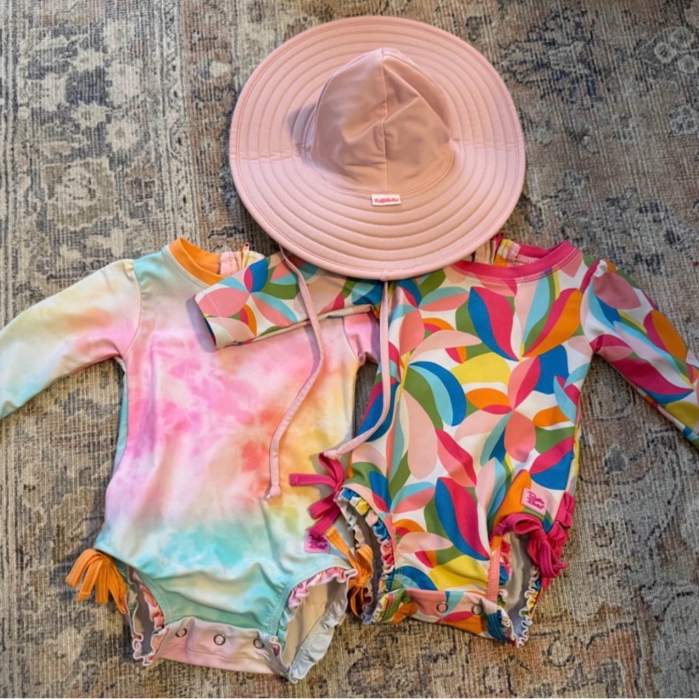 RuffleButts 3-6 months swimwear with 0-12m sun hat